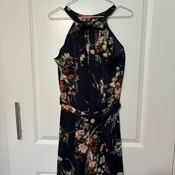Shein Floral Print Tie Back Belted Maxi Dress Navy Blue women’s size small - Picture 10 of 15